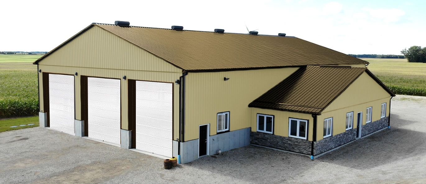 roof: brown - siding: tan - doors: white