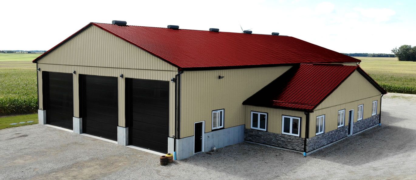 roof: red - siding: tan - doors: black